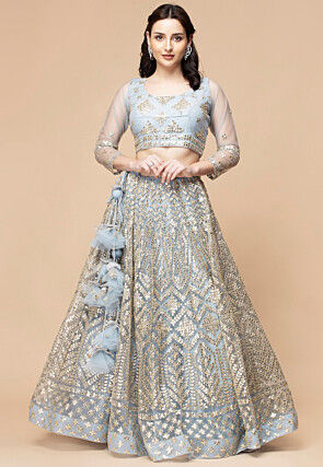 Gota Patti Net Lehenga in Sky Blue