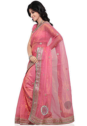 Gota Patti Pure Kota Tissue Saree in Pink