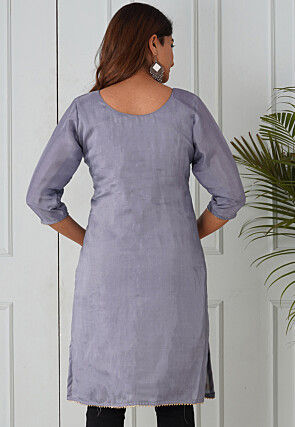 Gota Patti Uppada Silk Straight Kurta in Grey