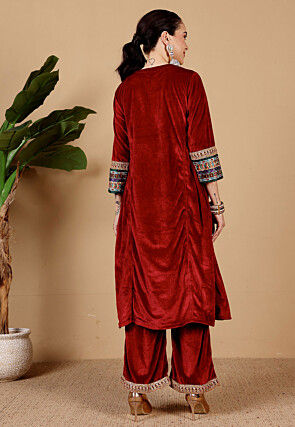 Gota Patti Velvet Pakistani Suit in Maroon