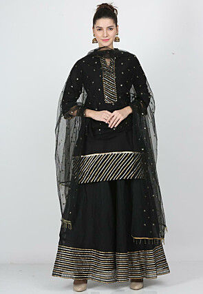 Gota Work Art Chanderi Cotton Pakistani Suit in Black