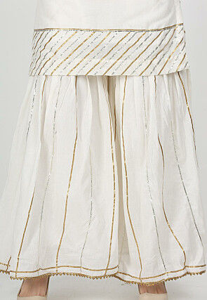 Gota Work Chanderi Cotton Pakistani Suit in Off White