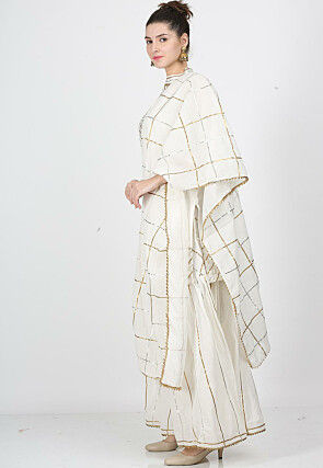 Gota Work Chanderi Cotton Pakistani Suit in Off White