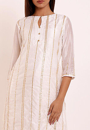 Gota Work Chanderi Silk Kurta Set in Off White