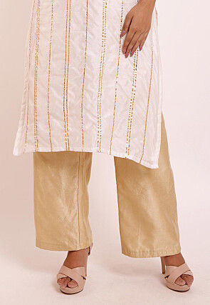 Gota Work Chanderi Silk Kurta Set in Off White
