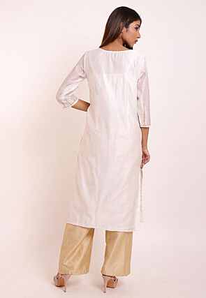 Gota Work Chanderi Silk Kurta Set in Off White