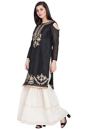 Gota Work Chanderi Silk Pakistani Suit in Black