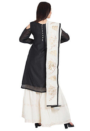 Gota Work Chanderi Silk Pakistani Suit in Black