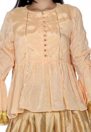 Gota Work Chinon Chiffon Peplum Style Top in Peach