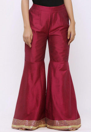 Gota work Cotton Silk Sharara in Magenta