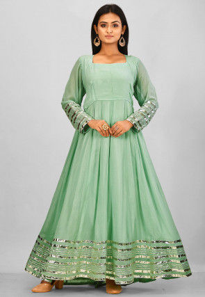 Gota Work Georgette Anarkali Kurta Set in Sea Green