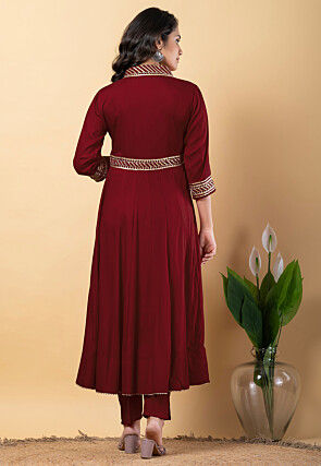 Gota work Pure Rayon Anarkali Suit in Maroon