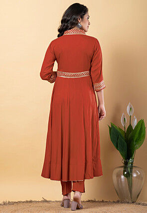 Gota work Pure Rayon Anarkali Suit in Rust
