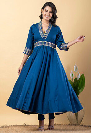 Gota work Pure Rayon Anarkali Suit in Teal Blue