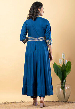 Gota work Pure Rayon Anarkali Suit in Teal Blue