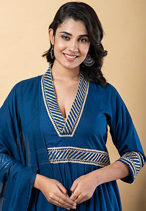 Gota work Pure Rayon Anarkali Suit in Teal Blue