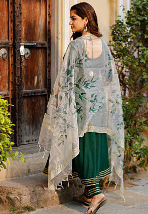 Gota Work Rayon A Line Suit in Dark Green