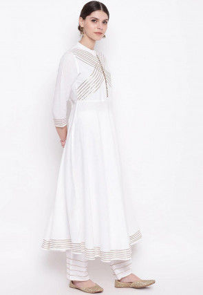 Gota Work Rayon Anarkali Suit in White