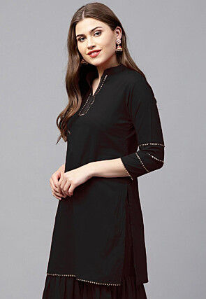 Gota Work Rayon Kurti in Black