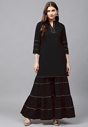 Gota Work Rayon Kurti in Black