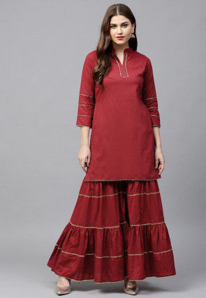 Gota Work Rayon Pakistani Suit in Maroon