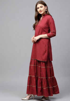 Gota Work Rayon Pakistani Suit in Maroon