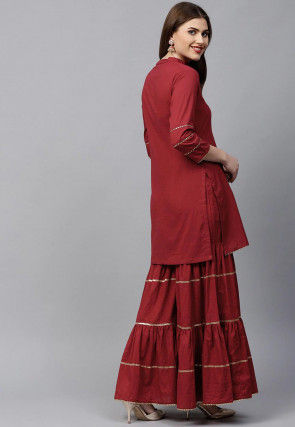 Gota Work Rayon Pakistani Suit in Maroon