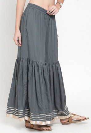 Gota Work Rayon Palazzo in Grey