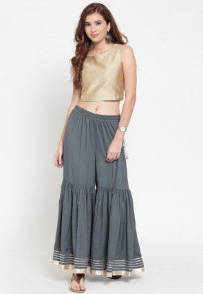 Gota Work Rayon Palazzo in Grey