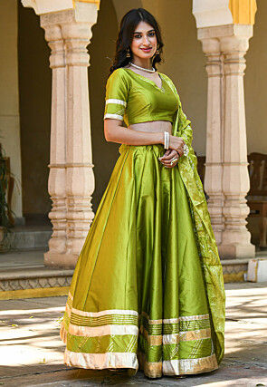 Gota Work Taffeta Silk Lehenga in Light Green