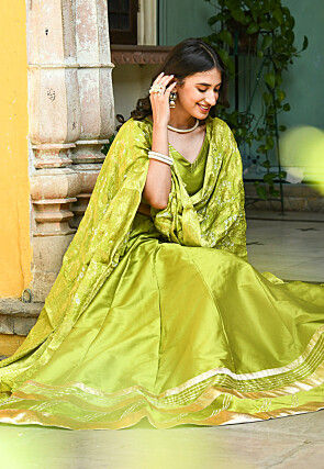 Gota Work Taffeta Silk Lehenga in Light Green