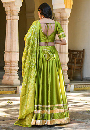 Gota Work Taffeta Silk Lehenga in Light Green