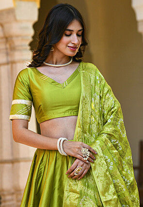 Gota Work Taffeta Silk Lehenga in Light Green