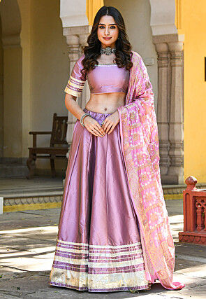 Gota Work Taffeta Silk Lehenga in Light Purple
