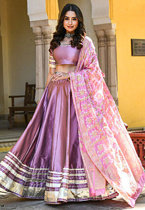 Gota Work Taffeta Silk Lehenga in Light Purple