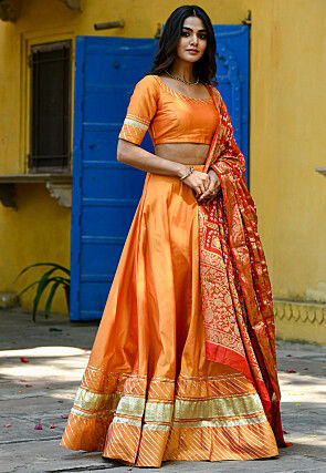 Gota Work Taffeta Silk Lehenga in Orange