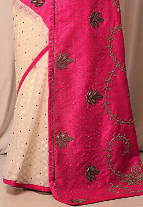 Half N Half Art Silk Embroidered Saree in Fuchsia and Cream