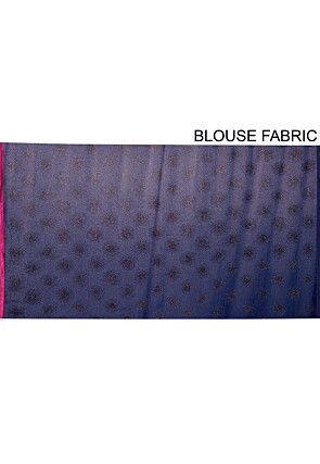 Half N Half Art Silk Embroidered Saree in Fuchsia and Navy Blue