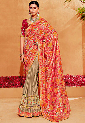 Half N Half Art Silk Jacquard Saree in Multicolor and Beige