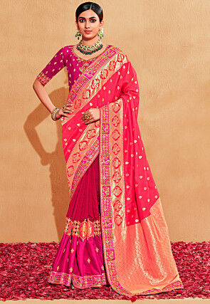 Shop Rani Pink Art Silk Gota Saree Wedding Wear Online at Best Price