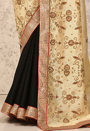 Half N Half Art Silk Saree in Beige and Black