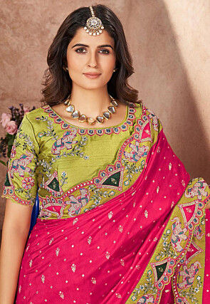 Half N Half Art Silk Saree in Fuchsia and Light Green