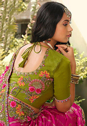 Half N Half Art Silk Saree in Fuchsia and Light Green