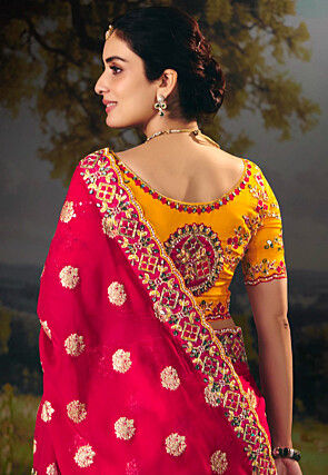 Half N Half Art Silk Saree in Fuchsia and Yellow