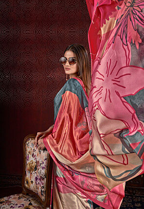 Half N Half Art Silk Saree in Grey and Pink