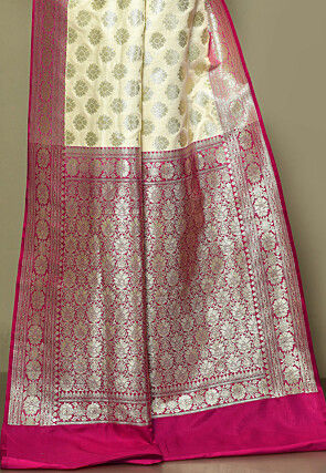 Half N Half Art Silk Saree in Light Beige and Magenta