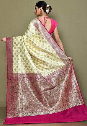 Half N Half Art Silk Saree in Light Beige and Magenta