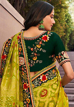 Half N Half Art Silk Saree in Light Green and Bottle Green