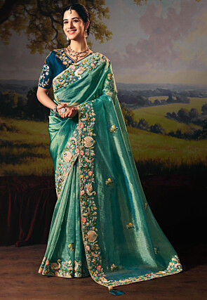 Half N Half  Art Silk Saree in Light Green