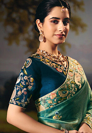 Half N Half  Art Silk Saree in Light Green